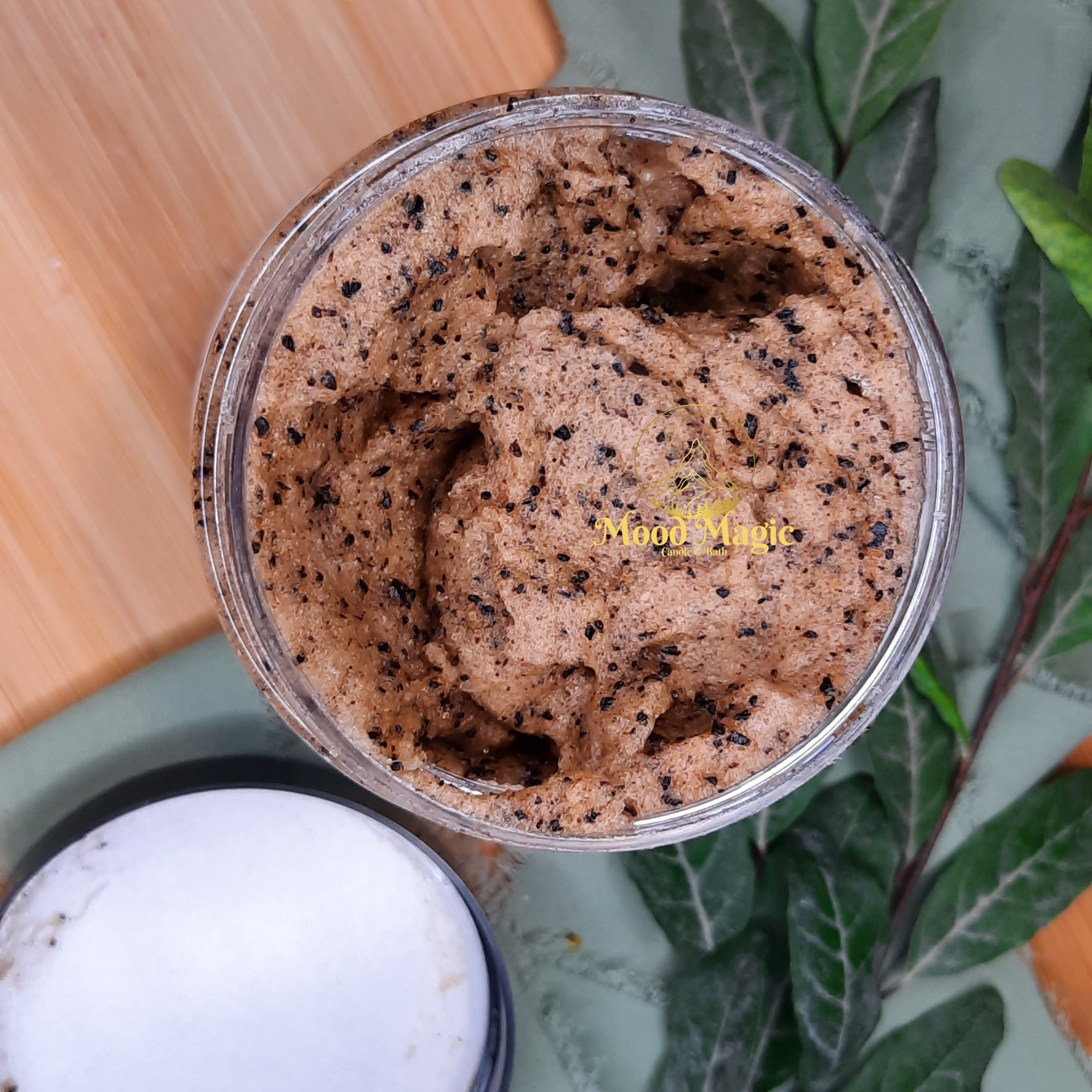 hazelnut coffee brown sugar hemp oil body scrub, all natural scent with all natural coffee color. 